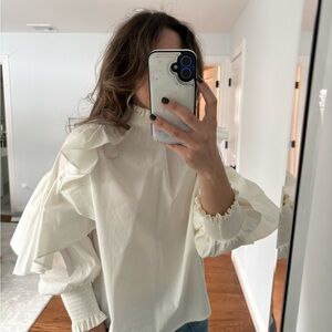 Maje White Ruffled Blouse